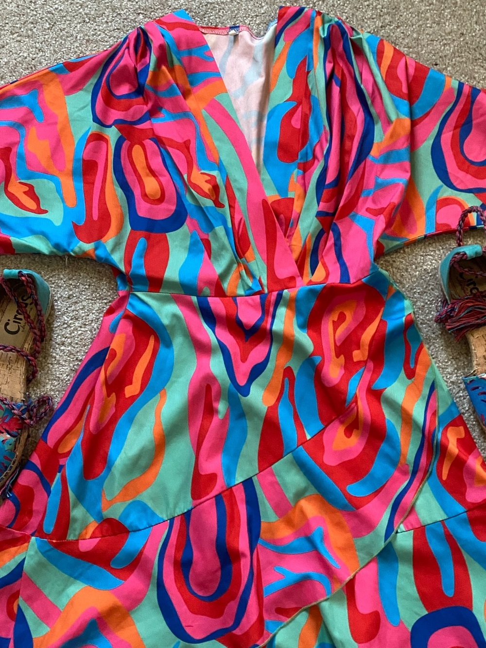 Vibrant Multi-Color Abstract Print Wrap Dress